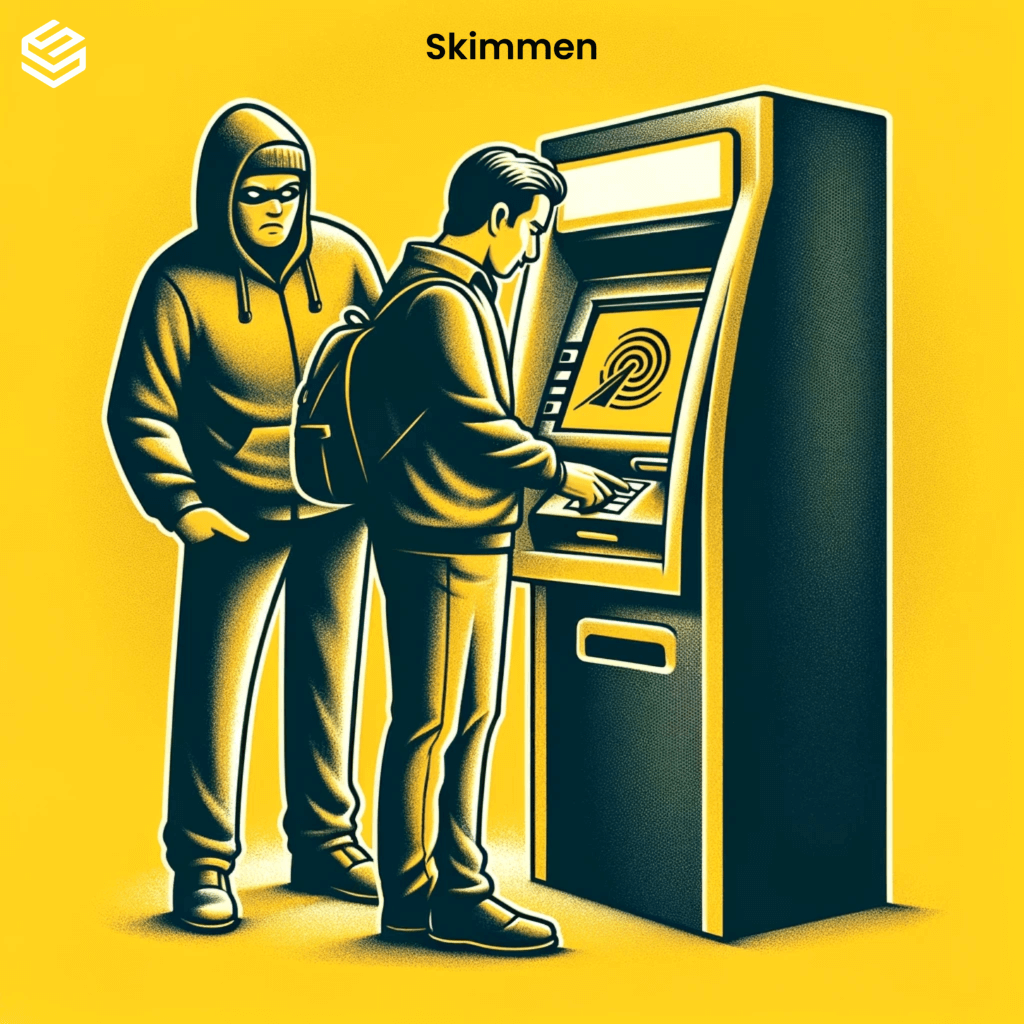 Skimmen door een cybercrimineel bij een geldautomaat