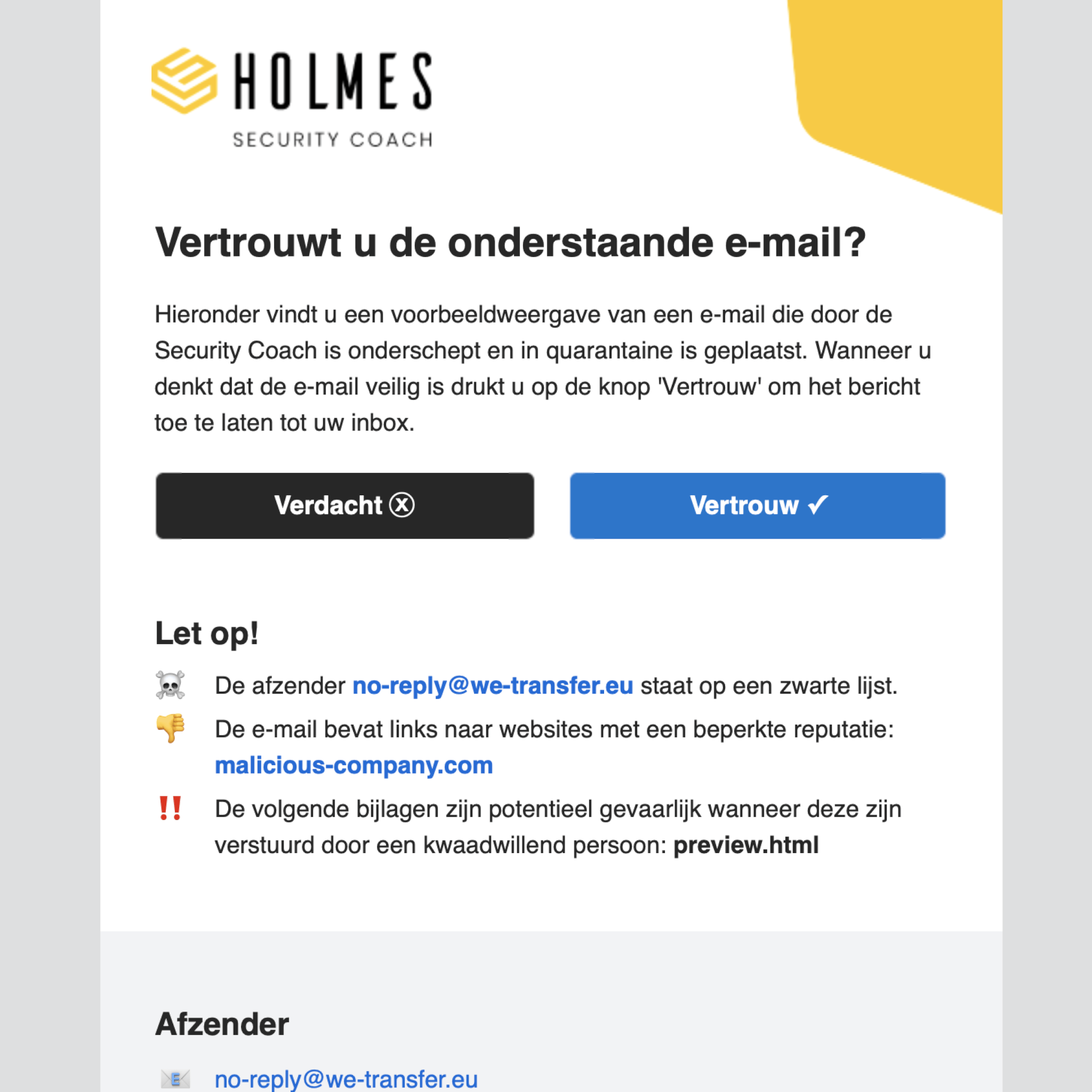 De Security Coach inspecteert alle binnenkomende mails