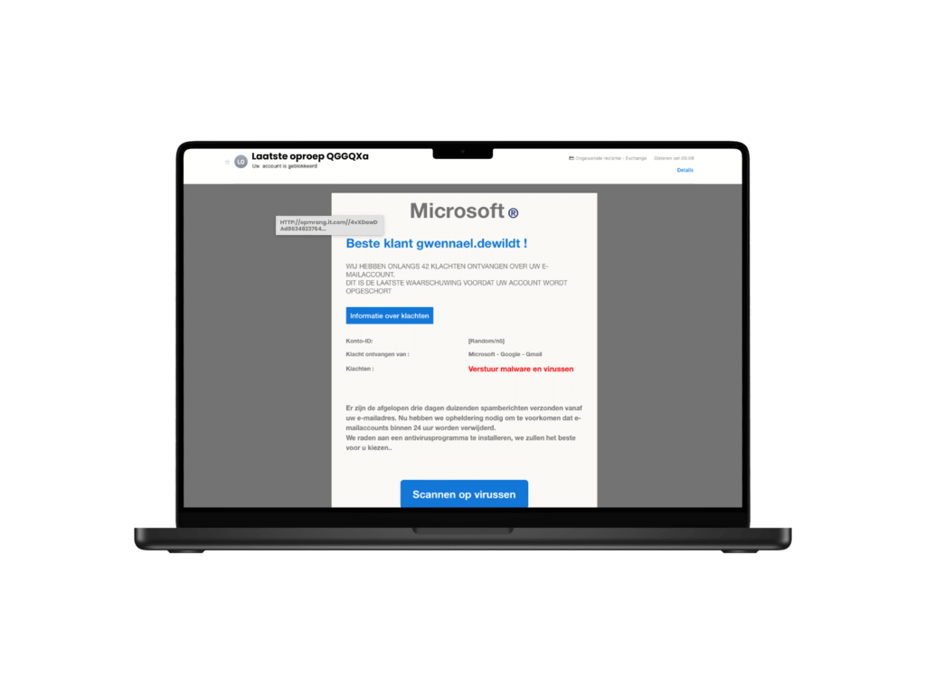 Microsoft phishingmail binnen gekomen bij de Surelock inbox