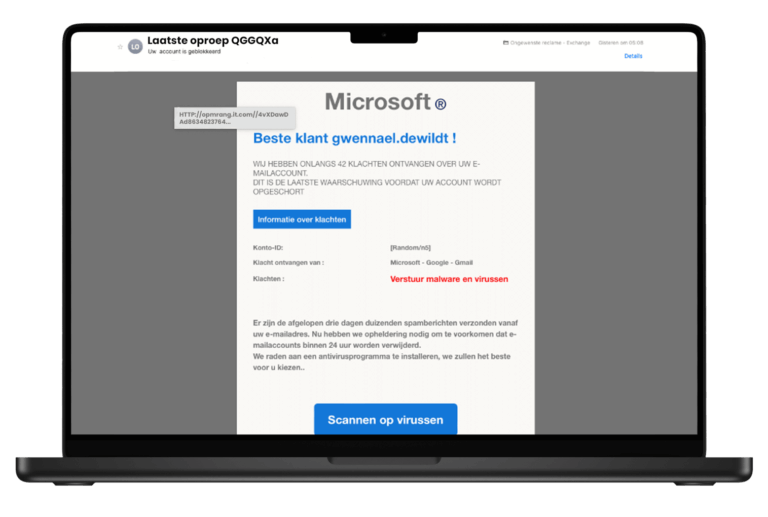 Microsoft phishingmail binnen gekomen bij de Surelock inbox