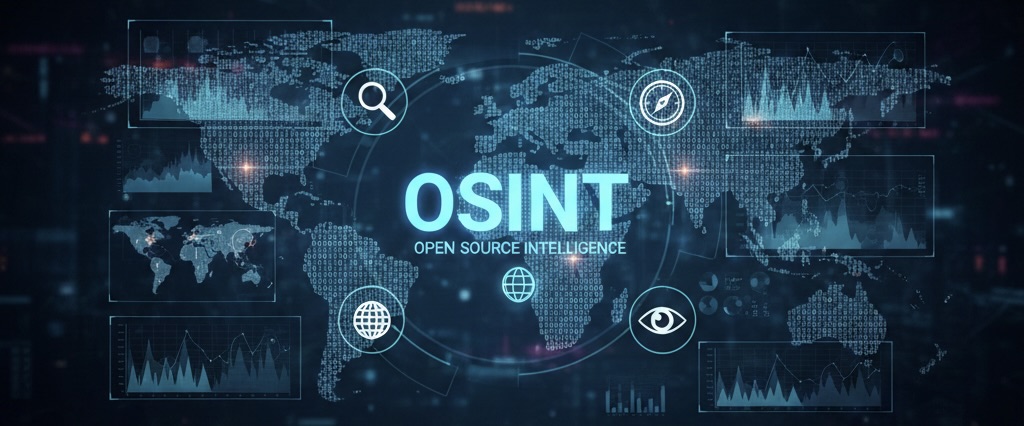 afbeelding van de wereld waarin OSINT centraal staat. De afkorting voor Open Source Intelligence