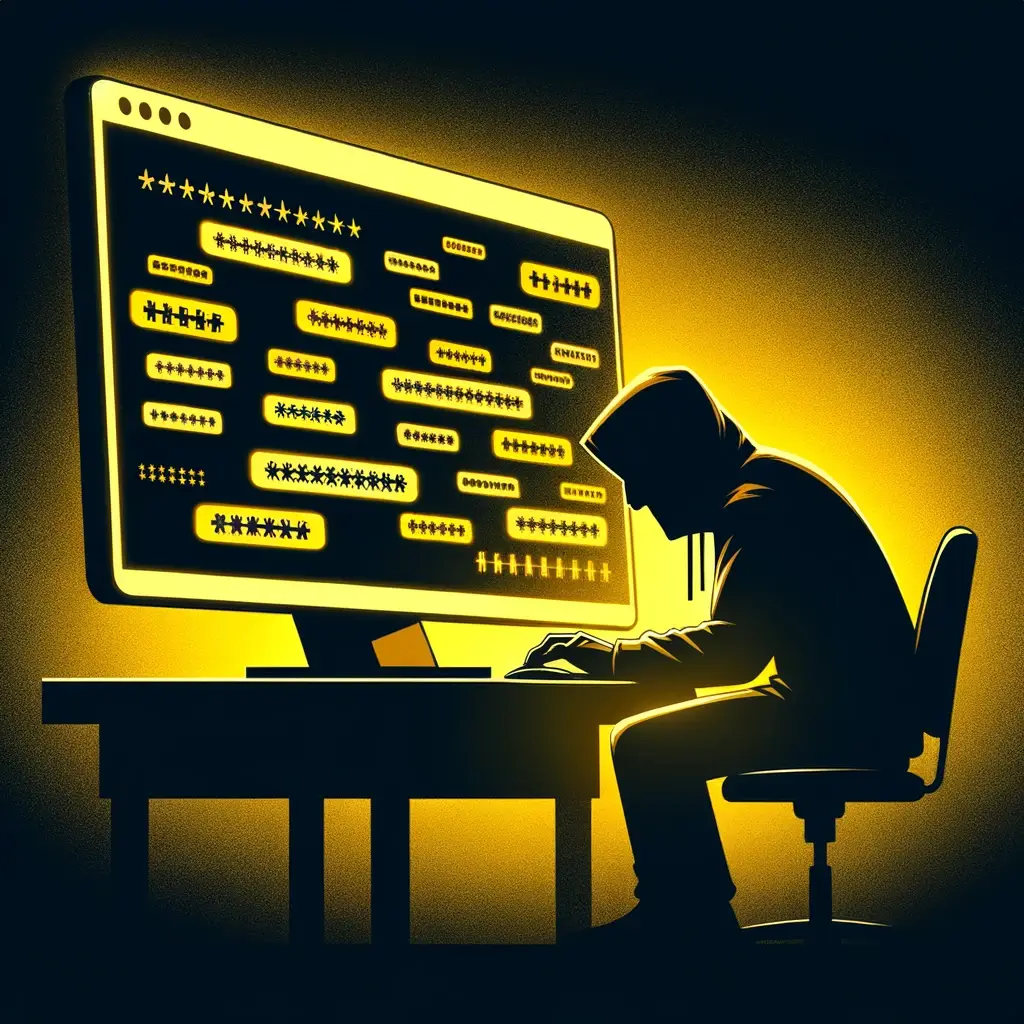 een hacker die veel wachtwoorden in vult