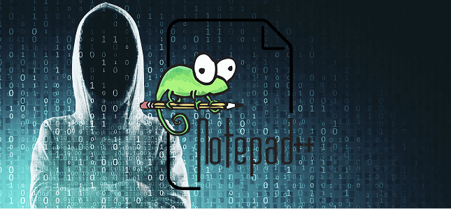 Het logo van Notepad++ met een hacker