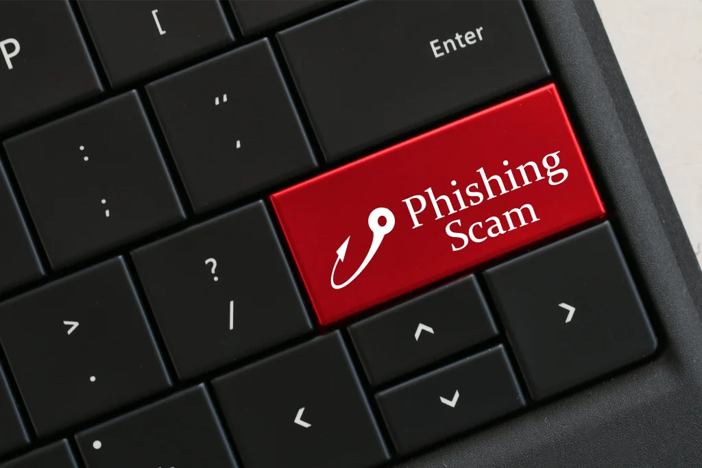 Kijk uit voor Phishing E-mails, op een toetsenbord phishing scam knop